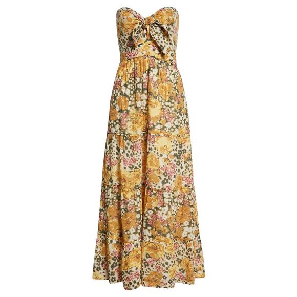 BA&SH Womens Robe Dalid Floral Strapless Cotton Dress US 2 Ocre EU 0 - NWT $350 - Picture 5 of 6